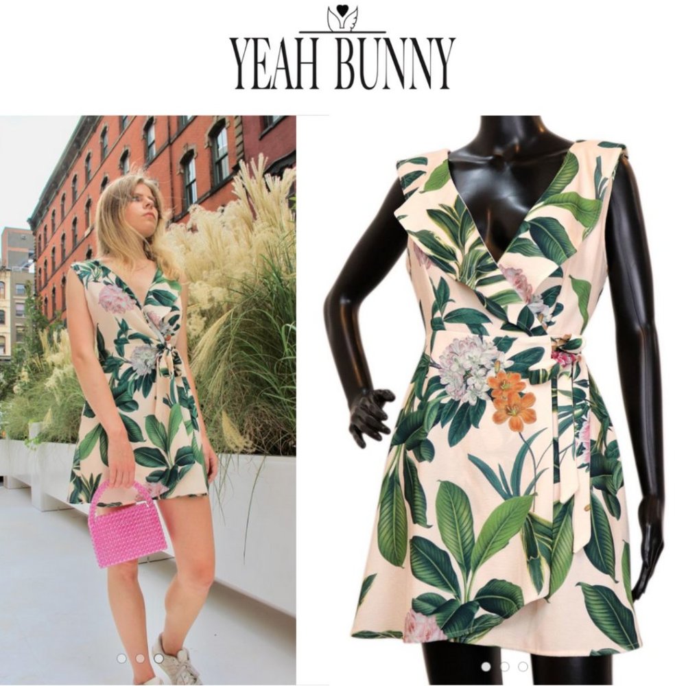 Yeah Bunny Flower Illustration Wrap Dress
